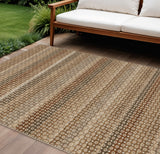 8' X 10' Taupe And Brown Striped Washable Indoor Outdoor Area Rug