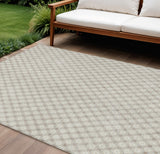 8' X 10' Beige And Ivory Floral Washable Indoor Outdoor Area Rug