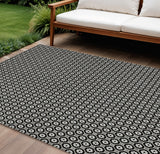 8' X 10' Black And Gray Floral Washable Indoor Outdoor Area Rug