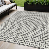 5' X 8' Ivory And Black Floral Washable Indoor Outdoor Area Rug