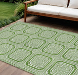 8' X 10' Green And Ivory Geometric Washable Indoor Outdoor Area Rug