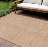 8' X 10' Peach And Beige Geometric Washable Indoor Outdoor Area Rug