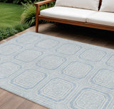 8' X 10' Sky Blue And Ivory Geometric Washable Indoor Outdoor Area Rug