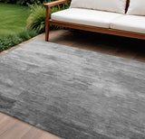 8' X 10' Gray And Silver Striped Washable Indoor Outdoor Area Rug