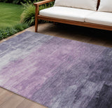 8' X 10' Lavender And Lilac Striped Washable Indoor Outdoor Area Rug