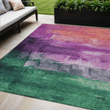 5' X 8' Purple Salmon And Green Abstract Washable Indoor Outdoor Area Rug