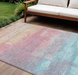 8' X 10' Salmon And Beige Abstract Washable Indoor Outdoor Area Rug