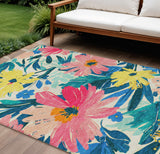 8' X 10' Blush And Pink Floral Washable Indoor Outdoor Area Rug