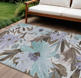 8' X 10' Taupe And Lilac Floral Washable Indoor Outdoor Area Rug