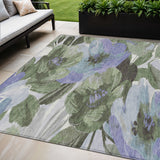 5' X 8' Olive Green And Fern Green Floral Washable Indoor Outdoor Area Rug