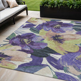 5' X 8' Purple And Lavender Floral Washable Indoor Outdoor Area Rug