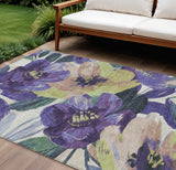 8' X 10' Purple And Lavender Floral Washable Indoor Outdoor Area Rug