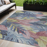 5' X 8' Denim Blue And Blush Floral Washable Indoor Outdoor Area Rug