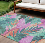 8' X 10' Teal Blue And Aqua Floral Washable Indoor Outdoor Area Rug