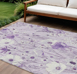 8' X 10' Lavender And Lilac Floral Washable Indoor Outdoor Area Rug