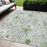 5' X 8' Mint Green And Ivory Floral Washable Indoor Outdoor Area Rug