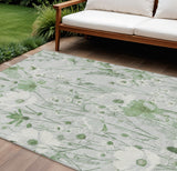 8' X 10' Mint Green And Ivory Floral Washable Indoor Outdoor Area Rug