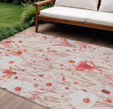 8' X 10' Salmon And Coral Floral Washable Indoor Outdoor Area Rug