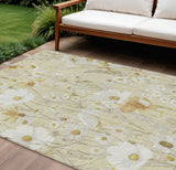 8' X 10' Wheat And Ivory Floral Washable Indoor Outdoor Area Rug