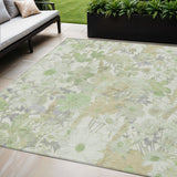 5' X 8' Artichoke Green Lavender And Beige Floral Washable Indoor Outdoor Area Rug