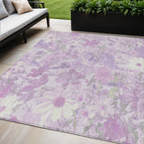 5' X 8' Lavender Purple And Lilac Floral Washable Indoor Outdoor Area Rug