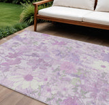 8' X 10' Lavender Purple And Lilac Floral Washable Indoor Outdoor Area Rug