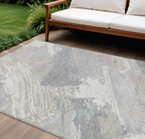 8' X 10' Ivory And Gray Abstract Washable Indoor Outdoor Area Rug