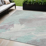 5' X 8' Blue Teal Blue And Gray Abstract Washable Indoor Outdoor Area Rug