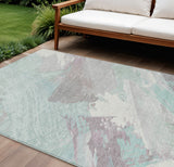8' X 10' Blue Teal Blue And Gray Abstract Washable Indoor Outdoor Area Rug