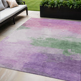 5' X 8' Lilac Lavender And Green Abstract Washable Indoor Outdoor Area Rug