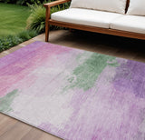 8' X 10' Lilac Lavender And Green Abstract Washable Indoor Outdoor Area Rug