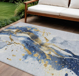 8' X 10' Blue And Gold Abstract Washable Indoor Outdoor Area Rug