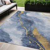 5' X 8' Blue And Gold Abstract Washable Indoor Outdoor Area Rug