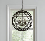 Black Caged Four Light Metal Dimmable Chandelier