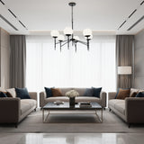 Black Sputnik Six Light Metal and Frosted Glass Dimmable Chandelier