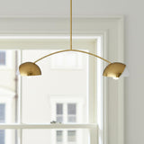 Brass Two Light Metal Dimmable Chandelier With White Shades