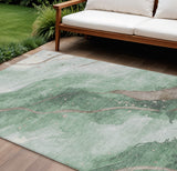 8' X 10' Green And Taupe Abstract Washable Indoor Outdoor Area Rug