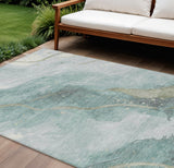 8' X 10' Teal Blue And Aqua Abstract Washable Indoor Outdoor Area Rug