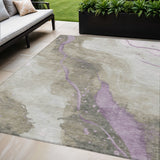 5' X 8' Taupe And Lavender Abstract Washable Indoor Outdoor Area Rug