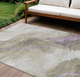 8' X 10' Taupe And Lavender Abstract Washable Indoor Outdoor Area Rug