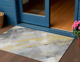 3' X 5' Gold And Gray Striped Washable Indoor Outdoor Area Rug