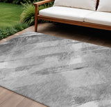 8' X 10' Gray And Charcoal Striped Washable Indoor Outdoor Area Rug