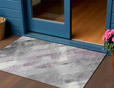 3' X 5' Lavender And Gray Striped Washable Indoor Outdoor Area Rug