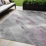 5' X 8' Lavender And Gray Striped Washable Indoor Outdoor Area Rug