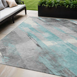 5' X 8' Teal Blue And Gray Striped Washable Indoor Outdoor Area Rug