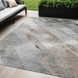 5' X 8' Taupe And Gray Striped Washable Indoor Outdoor Area Rug