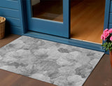 3' X 5' Gray And Charcoal Floral Washable Indoor Outdoor Area Rug
