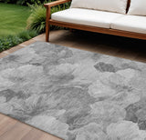 8' X 10' Gray And Charcoal Floral Washable Indoor Outdoor Area Rug