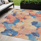 5' X 8' Peach And Blue Floral Washable Indoor Outdoor Area Rug