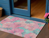 3' X 5' Pink And Mauve Floral Washable Indoor Outdoor Area Rug